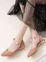 Femmes Chaussures Plates Bout Pointu Nude Slip-On Métal Détails Bride De Cheville Ballerines