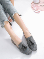 Femmes Chaussures Plates Frange Plaid Bout Pointu Microfibre Slip On Gris Ballerines