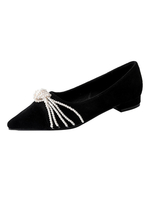 Femmes chaussures plates noires pointues pointues micro-suède perles ballerina appartements