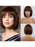 Femmes Cheveux Humains Perruques Café Brun Cheveux Mixtes Glamour Court Perruques de Cheveux Humains