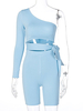 Femmes Combinaisons Lumière Sky Blue One épaule manches longues à lacets Asymétriques Polyester Skinny Summer One Tenue