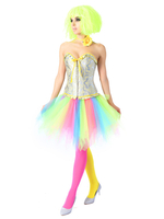 Femmes Corset Robe Avec Lacet Arc en Ciel Costume Halloween Robe Bustier Sexy