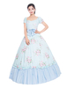 Femmes Costumes Rétro Bébé Bleu Imprimé Floral Archets À Volants Mat Satin Style Victorien Vintage Vêtements Déguisements Halloween