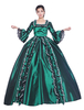 Femmes Costumes Rétro Cascade Volants Dentelle Mat Satin Style Victorien Robe Vert Foncé Vintage Vêtements Déguisements Halloween