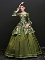 Femmes Costumes Rétro Olive Dentelle Imprimé Costume Marie Antoinette Ruffles Strass Rococo Costume Costume Robe Déguisements Halloween