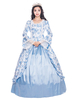 Femmes Costumes Rétro Satin Mat Garniture De Dentelle À Volants Style Époque Victorienne Robe Imprimée Floral Bébé Bleu Vintage Vêtements Déguisements Halloween