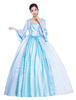 Femmes Costumes Rétro Volants Deux Tons Style Victorien Robe Robe Vintage Bleu Bleu Déguisements Halloween