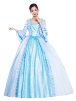 Femmes Costumes Rétro Volants Deux Tons Style Victorien Robe Robe Vintage Bleu Bleu Déguisements Halloween
