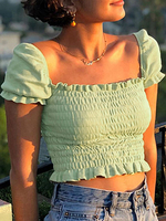 Femmes Crop Top Casual manches courtes Polyester coton Tops