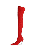 Femmes Cuissardes Talon Aiguille Bout Pointu Micro Daim Haute Cuisse Rouge Bottes