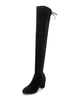 Femmes Cuissardes Talon Chunky Bout Rond Micro Suede Upper Cuissardes Noires