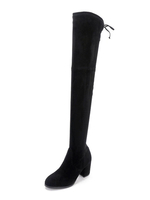 Femmes Cuissardes Talon Chunky Bout Rond Micro Suede Upper Cuissardes Noires