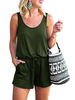 Femmes deux pièces Ensembles en polyester vert foncé Shorts sans manches Col de bijou Cami Top Outfit d\