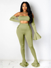 Femmes Deux Pièces Ensembles Matcha Vert Bretelles Cou À Lacets Polyester Tenue Décontractée À Manches Longues