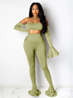 Femmes Deux Pièces Ensembles Matcha Vert Bretelles Cou À Lacets Polyester Tenue Décontractée À Manches Longues