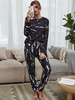 Femmes Deux Pièces Ensembles Noir Manches Longues Polyester Col Rond Tie Dye Blouse Pantalon Tenue Décontractée