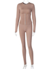 Femmes Deux Pièces Ensembles Nude Couleur Chair Polyester Automne Manches Longues Jewel Neck Casual Outfit