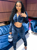 Femmes Deux Pièces Ensembles Pantalon Décontracté Plissé Polyester Bleu Océan Automne Manches Longues Jewel Neck Blouse Outfit