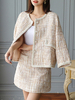 Femmes deux pièces ensembles tenue abricot Tweed classique automne manches longues bijou cou manteau avec Mini robe tenue pour les femmes