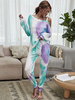 Femmes Deux Pièces Ensembles Vert Polyester Tie Dye Hiver Manches Longues Jewel Neck Blouse Long Pantalon Tenue Décontractée
