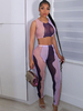Femmes Deux Pièces Ensembles Violet Tulle Jewel Neck Tie Dye Passepoil Sans Manches Sexy Top Outfit