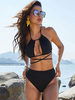 Femmes Deux Pièces Maillots De Bain Noir Passepoil Halter Stretch Taille Naturelle Été Sexy Maillots De Bain Outfit