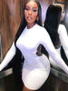 Femmes dos nu robes moulantes blanc bijou cou polyester décontracté manches longues robe crayon robe mi-longue