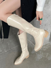 Femmes Eric Blanc Martin Bottes Chunky Heel Carré Toe Bottes Hautes Au Genou