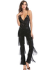Femmes Flapper Jumpsuit Noir Grand Costume De Gatsby Paillettes Frange Des Années 1920 Costume Déguisements Halloween
