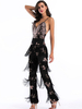 Femmes Flapper Jumpsuit Noir Métallique Paillettes Fringe Années 1920 Mode Grand Gatsby Costume Déguisements Halloween