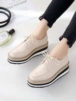 Femmes Flatform Oxfords Apricot Round Toe Synthétique Leather Lace Casual Chaussures