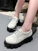 Femmes Flatform Oxfords Blanc Bout Rond En Cuir Synthétique À Lacets Chaussures Décontractées
