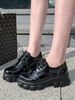 Femmes Flatform Oxfords Noir Bout Rond En Cuir Synthétique À Lacets Chaussures Décontractées