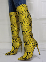 Femmes Genou Bottes Python Bout Pointu Talon Aiguille Bottes À Talons Sexy