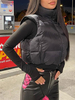 Femmes Gilet Noir Puffer Manteaux Coupe-Vent Col Montant Fermeture Éclair Sans Manches Surdimensionné Surdimensionné