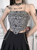 Femmes Gothique Cami Top Gris Dos Nu Sans Manches Dentelle Chaînes Détails En Métal Gothique Polyester Sexy Camis