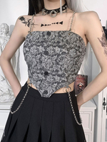 Femmes Gothique Cami Top Gris Dos Nu Sans Manches Dentelle Chaînes Détails En Métal Gothique Polyester Sexy Camis