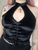 Femmes Gothique Halter Top Noir À Lacets Oeillets Sans Manches Coréen Velours Sexy Tops