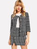 Femmes Gris Deux Pièces Ensembles Polyester Automne 3/4 Longueur Manches Plaid Rétro Pardessus Mini Jupe Tenue
