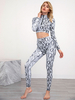 Femmes gris imprimé serpent vêtements de sport vêtements de Yoga ensemble 2 pièces Polyester Python manches longues Sexy vêtements dentraînement extensible