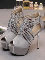 Femmes gris talons hauts en daim en cuir peep toe talon aiguille chaussures de soirée talons sexy