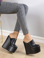 Femmes Heeled Mule Slip sur des sandales à talons blanc coins noirs en cuir noir