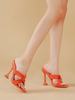 Femmes Heeled Mules Slip-On Gobelet Heel Cuir PU Cuir Orange Mules