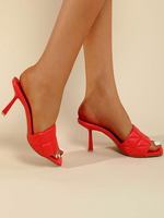 Femmes Heeled Mules Slip-On Stiletto Heel Cuir Cuir rouge Mules rouges