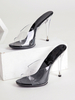 Femmes Heeled Mules Stiletto Heel Tobe ronde PVC Upper Black Mules