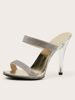 Femmes Heeled Mules Strass Stiletto Heel Cuir PU Cuir Mules blondes