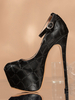 Femmes Heeled Sandales Haute Heels Cuir Pu en cuir noir Sangle de la cheville sexy