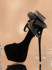 Femmes High Heel Bords Stiletto Heel ALMOND ALMOND TOE Micro Sude Haute Sangle de cheville Noir