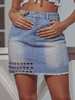 Femmes Jupe Bleu Oeillets Polyester Automne Et Hiver Jeans Bas