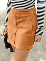 Femmes Jupe Café Boutons Marron Daim Court Automne Femmes Bas Avec Poches